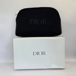 Dior Cosmetic Makeup Pouch Clutch Bag Double Zip Black Velvet New in Box